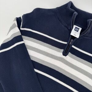 Gap Quarter Zip Sweater Kids Large Navy Blue Striped Mock‎ Neck Cotton Pullover